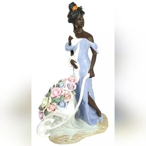 Elegant Ceramic Bust with Blue and White Dress